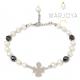 Bracciale con angelo,perle naturali ed ematite nera in argento 925 rodiato
