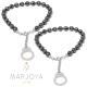 Bracciali Coppia manetta con ematite e argento 925 rodiato,fidanzamento,amicizia