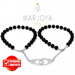 Bracciali Coppia manetta con onice e argento 925 rodiato,fidanzamento,amicizia