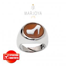 Anello chevalier con cammeo in argento 925,regolabile,donna "tacco"