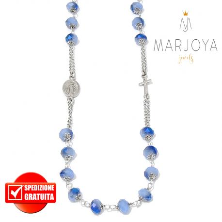 Rosario con swarovski lilla con riflessi blu in argento 925,collana girocollo