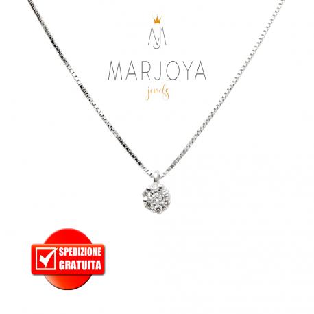 Collana punto luce margherita in oro bianco 18 kt diamanti ct. 0,08