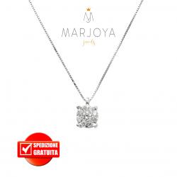 Collana punto luce fiore con griffe in oro bianco 18 kt diamanti ct. 0,17