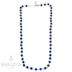 Collana girocollo stile rosario con swarovski blu metallizzato e argento 925