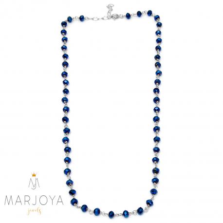 Collana girocollo stile rosario con swarovski blu metallizzato e argento 925