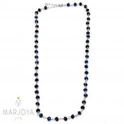 Collana girocollo stile rosario con swarovski neri con riflessi blu e argento 925