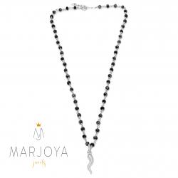 Collana stile rosario con swarovski neri,cornetto e argento 925