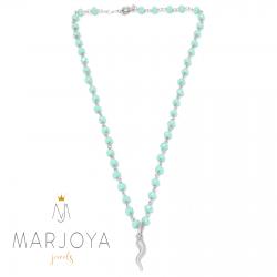 Collana stile rosario con swarovski verde acqua,cornetto e argento 925