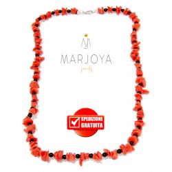 Collana in corallo a scaglie ed onice in argento 925