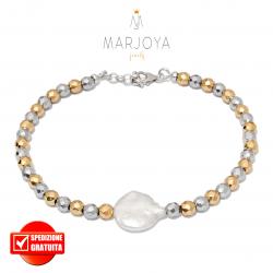 Bracciale in ematite argento e dorata,perla barocca e argento 925