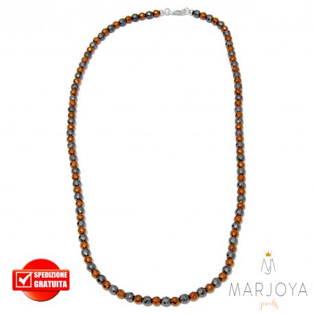 Collana in ematite bronzo e nera e argento 925,uomo donna