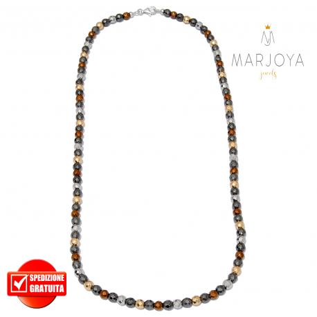 Collana in ematite multicolor e argento 925,uomo,donna