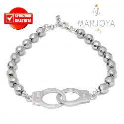 Bracciale manette con ematite e argento 925 rodiato,uomo donna