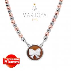 Collana con cammeo "Fiocco"in argento 925 ed ematite rosè