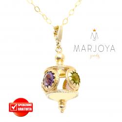 Collana lunga con charms e quarzi multicolor in argento dorato,70 cm