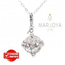 Collana lunga con charms e occhi di gatto rosa in argento 925,70 cm