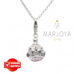 Collana lunga con charms e quarzo rosa e viola in argento 925,72 cm