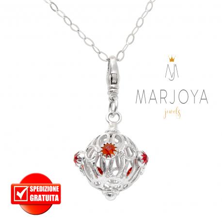 Collana lunga con charms e quarzo rosso in argento 925,80 cm