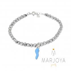 Bracciale con cornetto azzurro in argento 925 ed ematite,regolabile