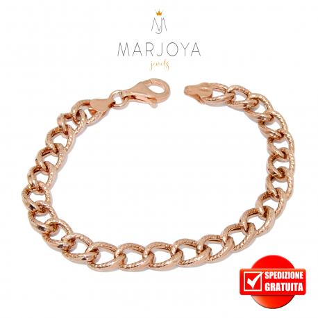 Bracciale maglia cubana martellata in argento 925 rosè