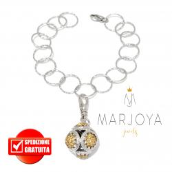 Bracciale charms con maglia martellata e zirconi champagne in argento 925