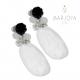 Orecchini fiore inciso con agata bianca e onice in argento 925