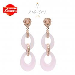 Orecchini lunghi con quarzo rosa,zirconi e  argento rosè