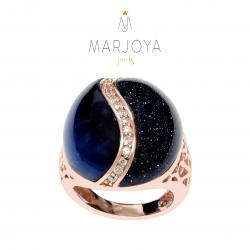 Anello con quarzo blu lunare e zirconi in argento 925 rosè