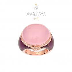 Anello ovale con quarzo rosa, viola e zirconi in argento 925 rosè