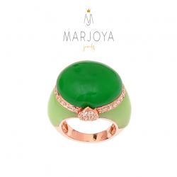 Anello ovale con quarzo verde, giada e zirconi in argento 925 rosè