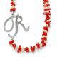 Collana in corallo,perle naturali d'acqua dolce e iniziale "r" in argento 925