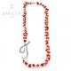 Collana in corallo,perle naturali d'acqua dolce e iniziale "t" in argento 925