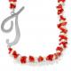Collana in corallo,perle naturali d'acqua dolce e iniziale "t" in argento 925