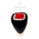 Anello quadrato con onice nero, corallo e zirconi in argento rosè, sigillo