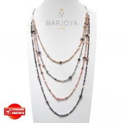 Collana in ematite nera, oro, rose e argento 925, lunga a scalare