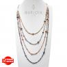 Collana in ematite nera, oro, rose e argento 925, lunga a scalare