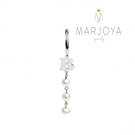 Mono orecchino con iniziale e perle in argento 925, pendente