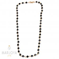 Collana girocollo stile rosario con swarovski neri e argento rosè