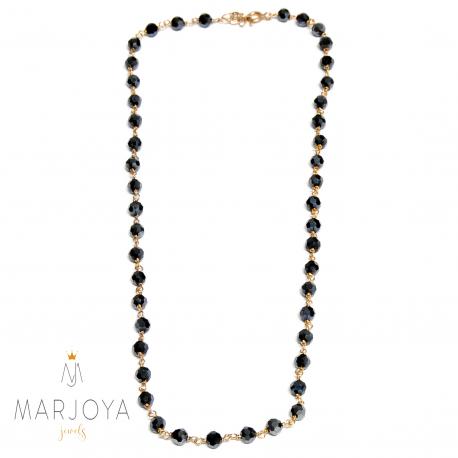 Collana girocollo stile rosario con swarovski neri e argento rosè