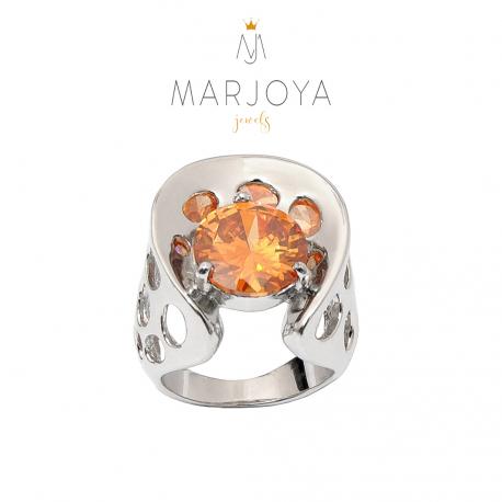 Anello chevalier in argento 925 con zirconi arancio