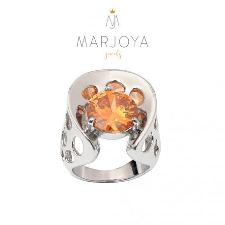 Anello chevalier in argento 925 con zirconi arancio