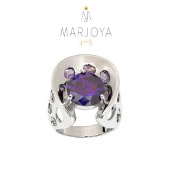 Anello chevalier in argento 925 con zirconi viola