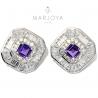 Orecchini a lobo in argento 925 con zirconi bianchi e viola